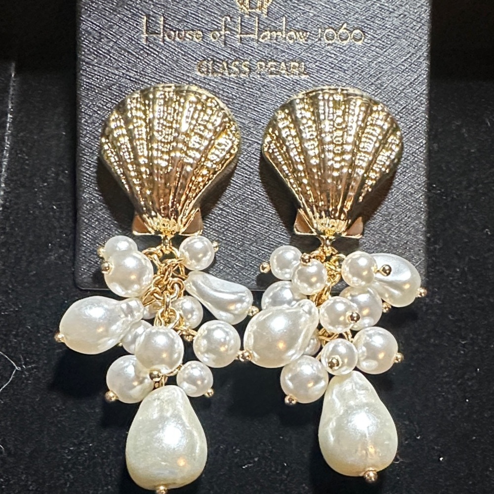 House of Harlow 1960 Gold and Pearl Drop Earrings